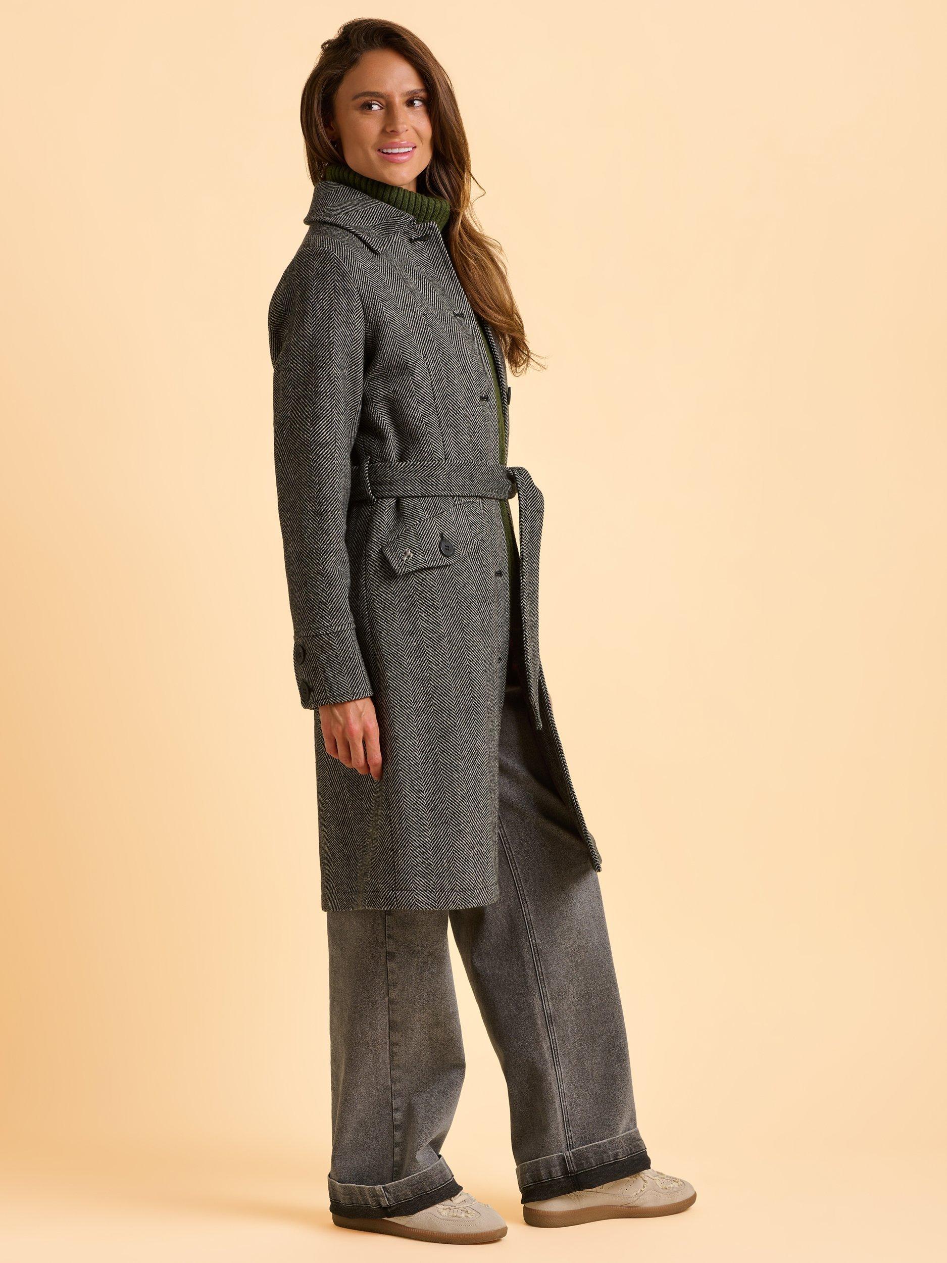 Product image 4 of 6, which shows Brakeburn Larch Evergreen Buttoned Long Sleeve Overcoat, Grey, 8