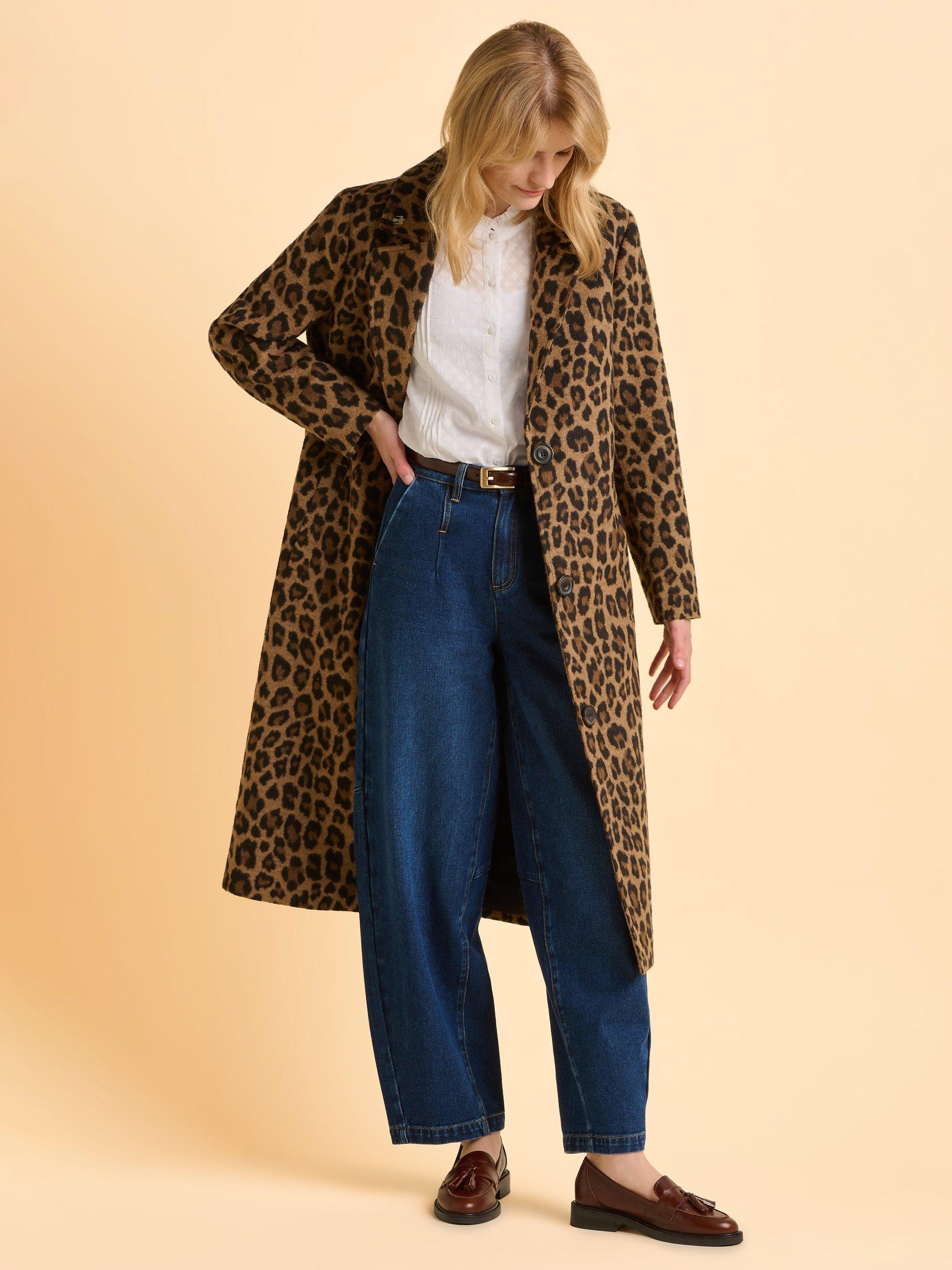 Product image 7 of 7, which shows Brakeburn Twilight Leopard Print Collar Longline Overcoat Jacket, Nude, 8