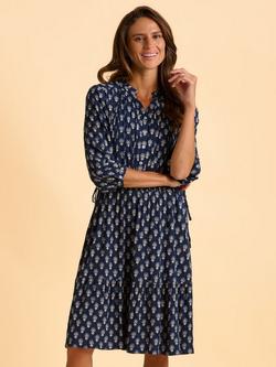 Brakeburn Alpine Abstract Print Knee Length Shirt Dress, Navy