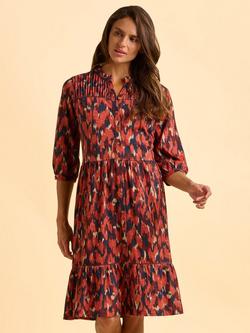 Brakeburn Aurora Brushstroke Frill Neck Dress, Red, Red