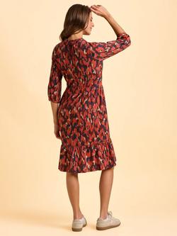 Brakeburn Aurora Brushstroke Frill Neck Dress, Red - view 2, Red