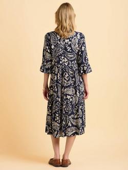 Brakeburn Blizzard Paisley Three-Quarter Sleeve V Neck Midi Dress - view 2, Navy
