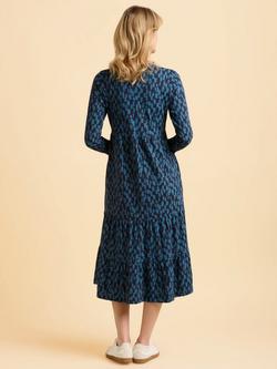 Brakeburn Cay Cotton  Abstract Three-Quarter Sleeve Round Neck Midi Dress - view 2, Blue