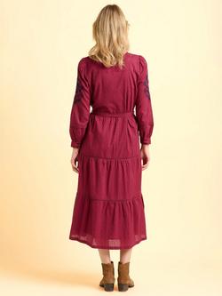 Brakeburn Embers Cotton Floral Embroidery Long Sleeve Collar Tiered Midi Dress - view 2, Burgundy