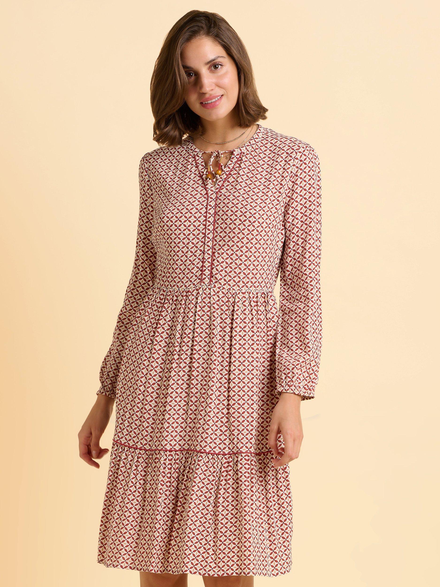 Product image 1 of 5, which shows Brakeburn Flykra Abstract Print Knee Length Dress, Red, 8