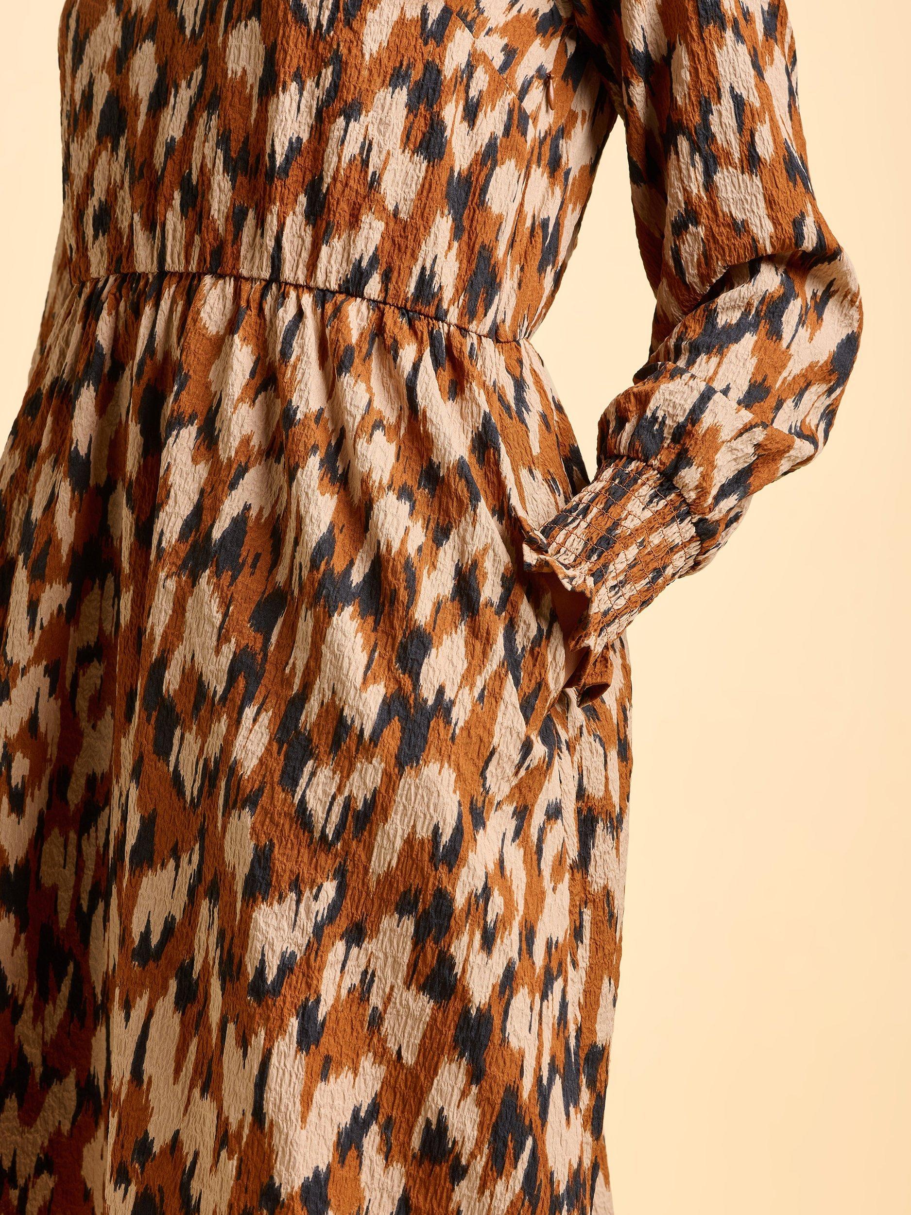 Product image 5 of 6, which shows Brakeburn Hunter Abstract Long Sleeve Dress, Brown, 8