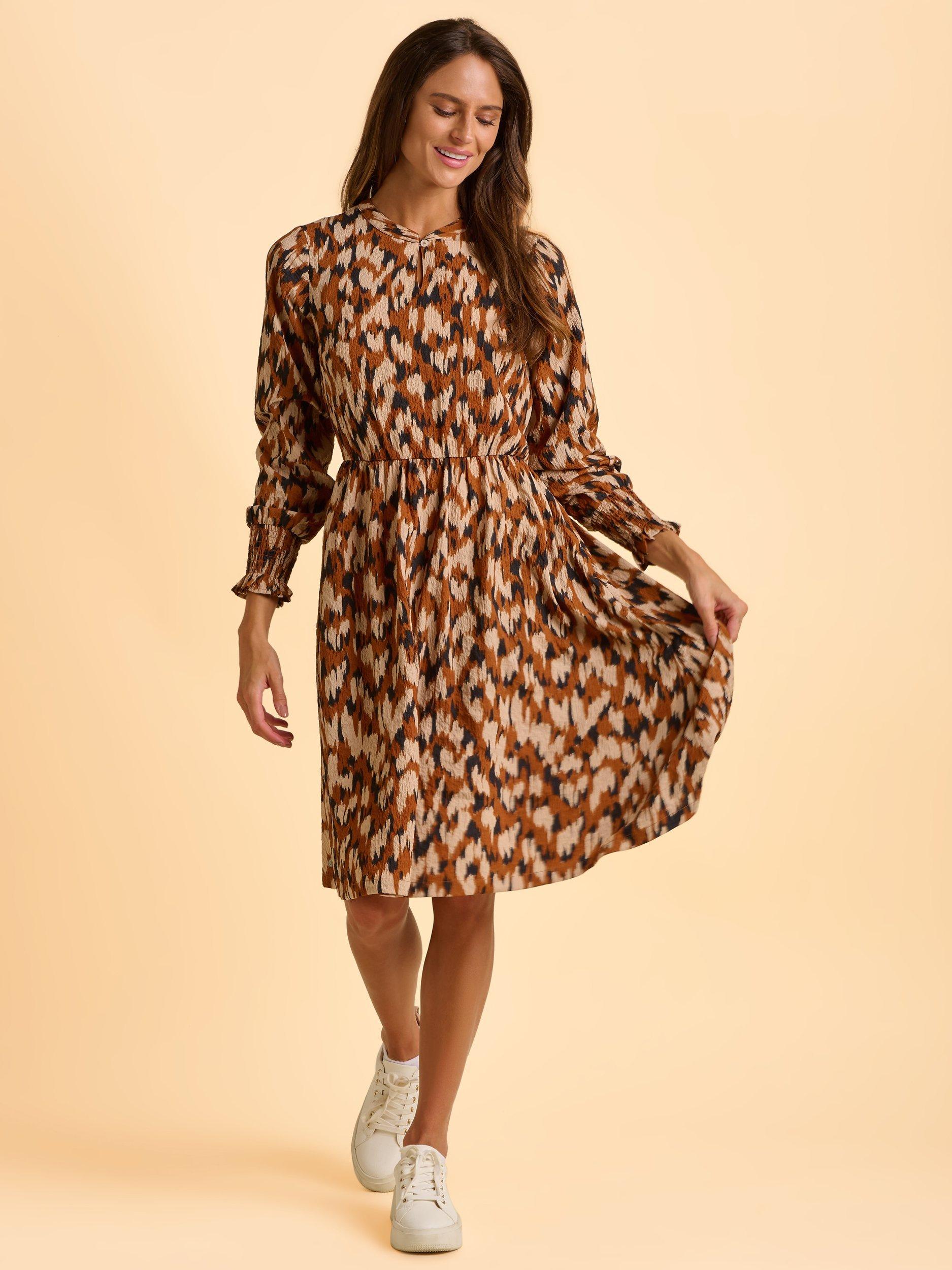 Product image 6 of 6, which shows Brakeburn Hunter Abstract Long Sleeve Dress, Brown, 8