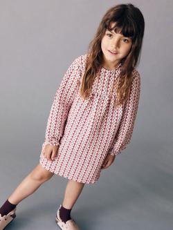 Mango Kids' Jade Cotton Long Sleeved A-Line Dress, Dark Red, Dark Red