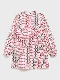 Mango Kids' Jade Cotton Long Sleeved A-Line Dress, Dark Red - view 2, Dark Red