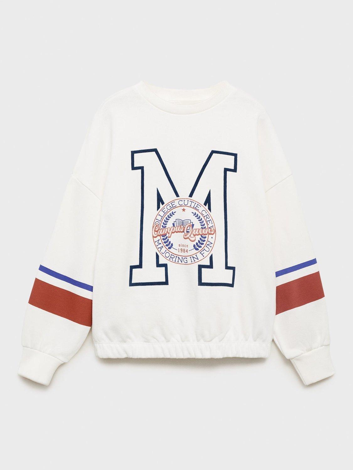 Product image 1 of 4, which shows Mango Kids' Cotton Cutie Long Sleeve Sweatshirt, Natural White, 7-8 years