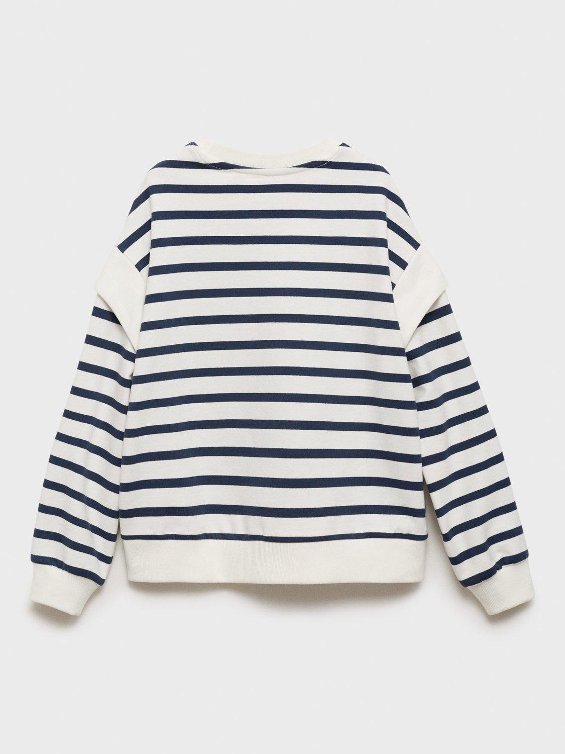 Product image 2 of 4, which shows Mango Kids' Hombri Cotton Striped Sweatshirt, Navy, 11-12 years