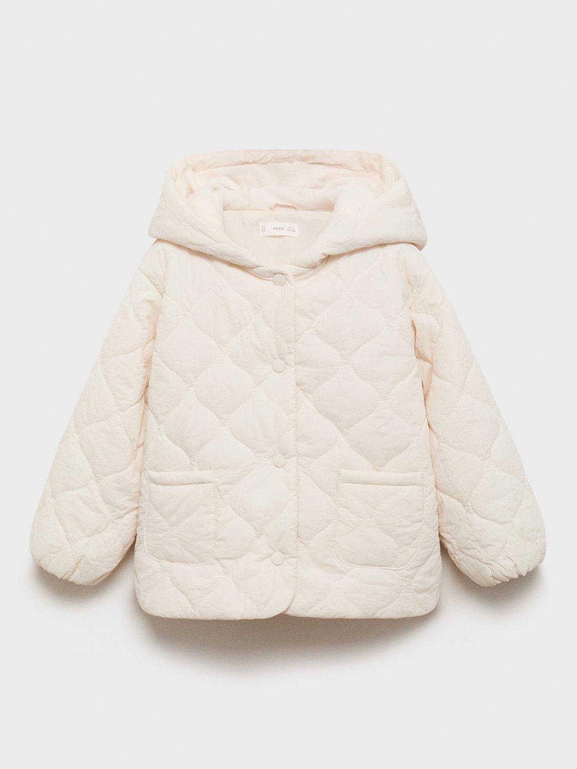 Product image 1 of 5, which shows Mango Kids' Uli Quilted Hooded Coat, Light Beige, 12-18 months
