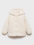 Mango Kids' Uli Quilted Hooded Coat, Light Beige