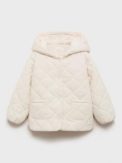 Mango Kids' Uli Quilted Hooded Coat, Light Beige, Light Beige