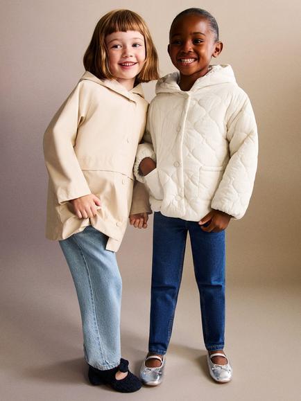 Mango Kids' Uli Quilted Hooded Coat, Light Beige - view 2, Light Beige
