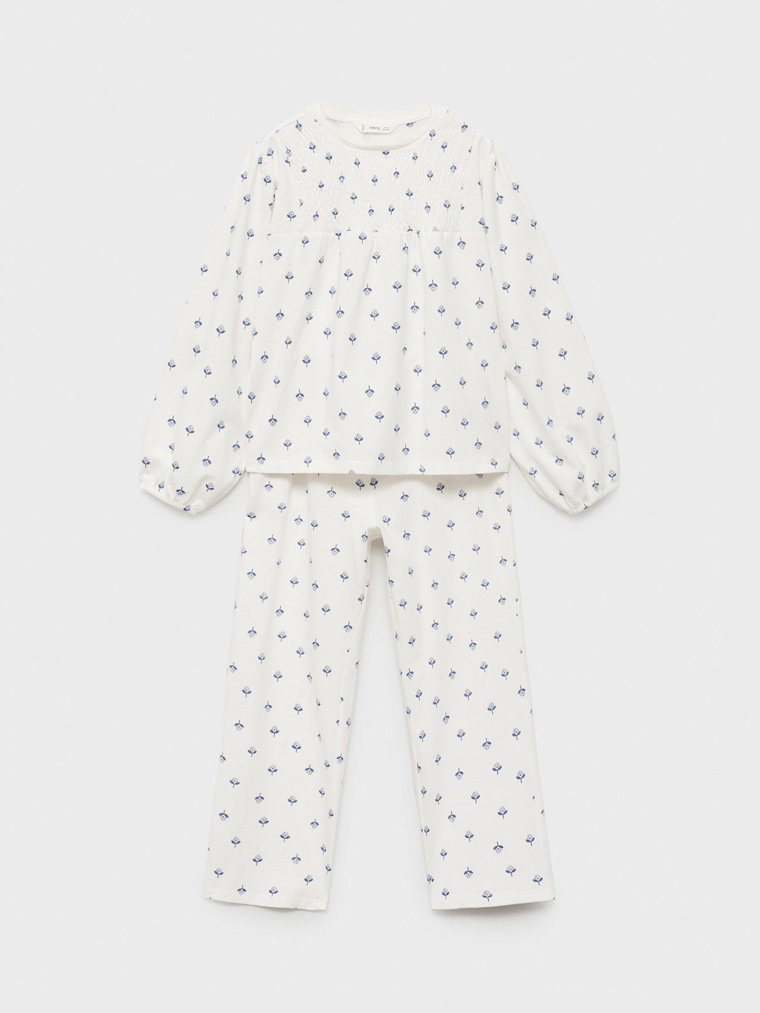 Product image 1 of 4, which shows Mango Kids' Blanqui Cotton Long Sleeved Pyjama Set, Natural White, 11-12 years