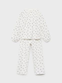 Mango Kids' Blanqui Cotton Long Sleeved Pyjama Set, Natural White, Natural White