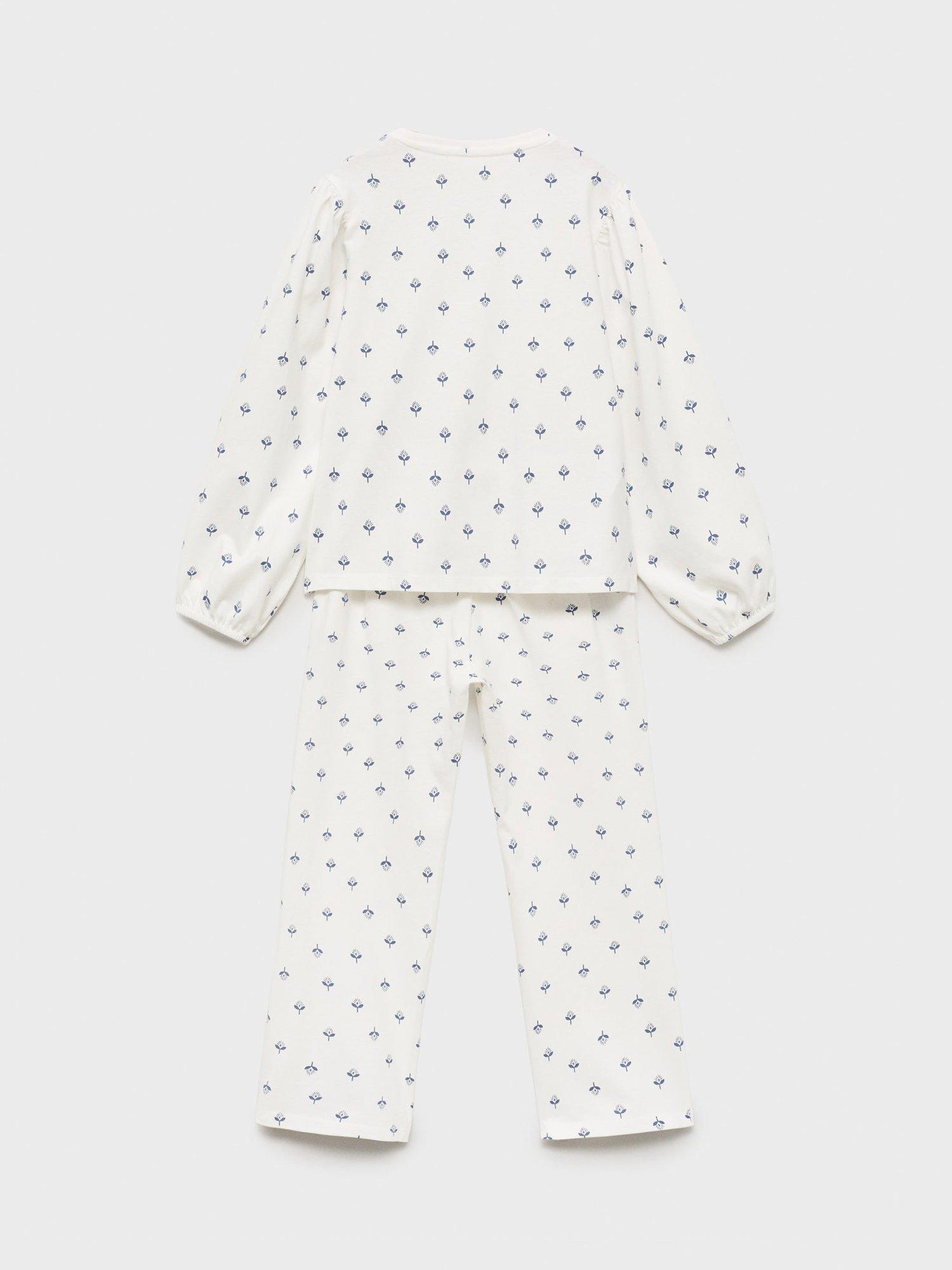 Product image 2 of 4, which shows Mango Kids' Blanqui Cotton Long Sleeved Pyjama Set, Natural White, 11-12 years