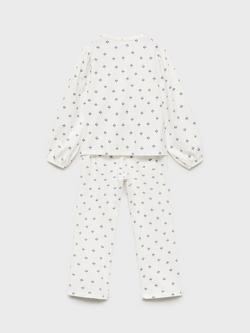 Mango Kids' Blanqui Cotton Long Sleeved Pyjama Set, Natural White - view 2, Natural White