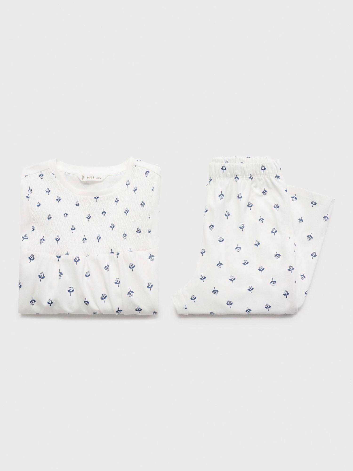 Product image 3 of 4, which shows Mango Kids' Blanqui Cotton Long Sleeved Pyjama Set, Natural White, 11-12 years