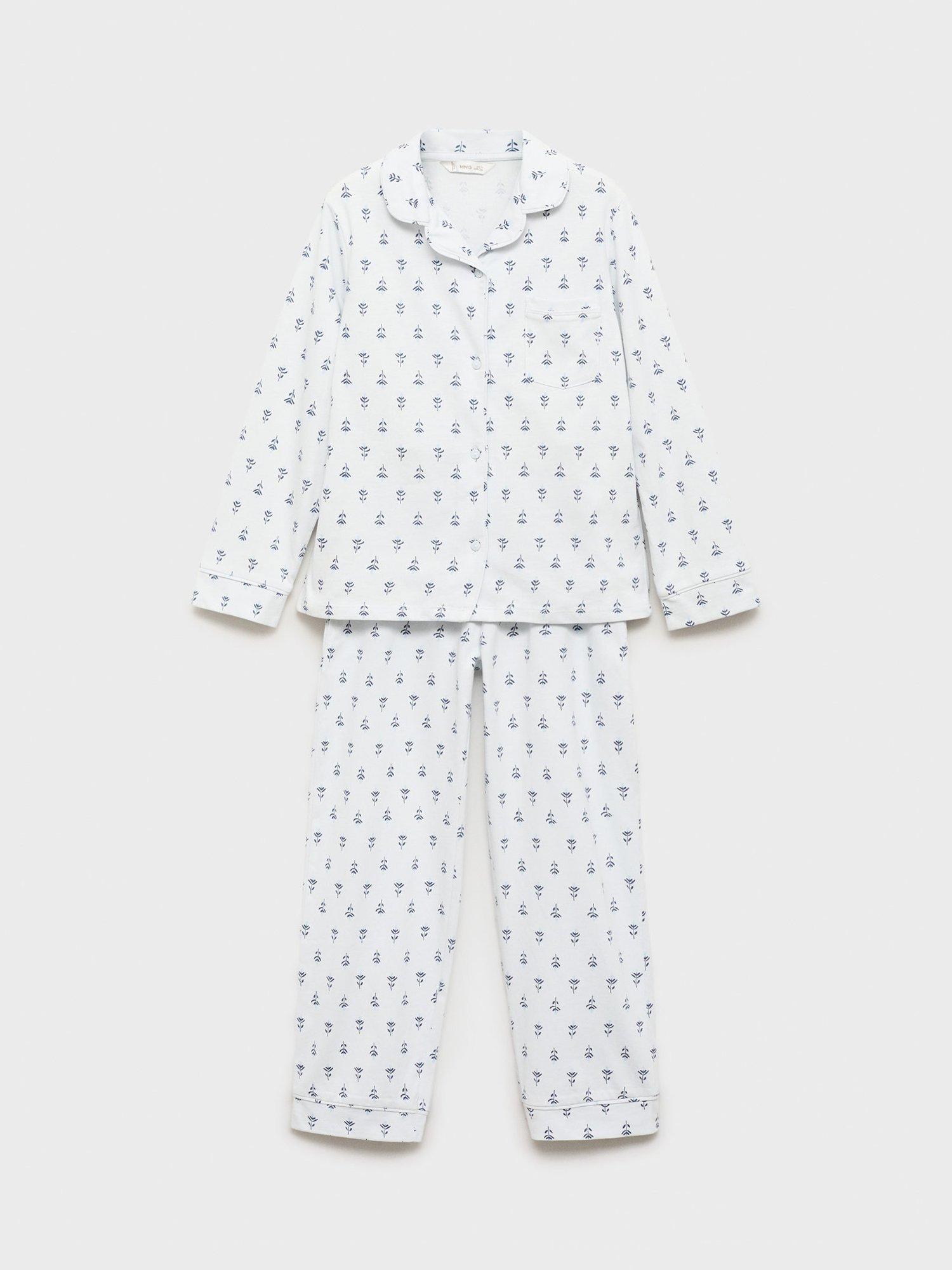 Product image 1 of 4, which shows Mango Kids' Flori Cotton Floral Pyjamas, Pastel Blue, 11-12 years