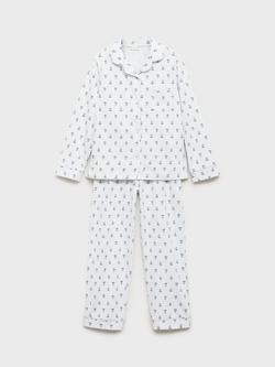 Mango Kids' Flori Cotton Floral Pyjamas, Pastel Blue