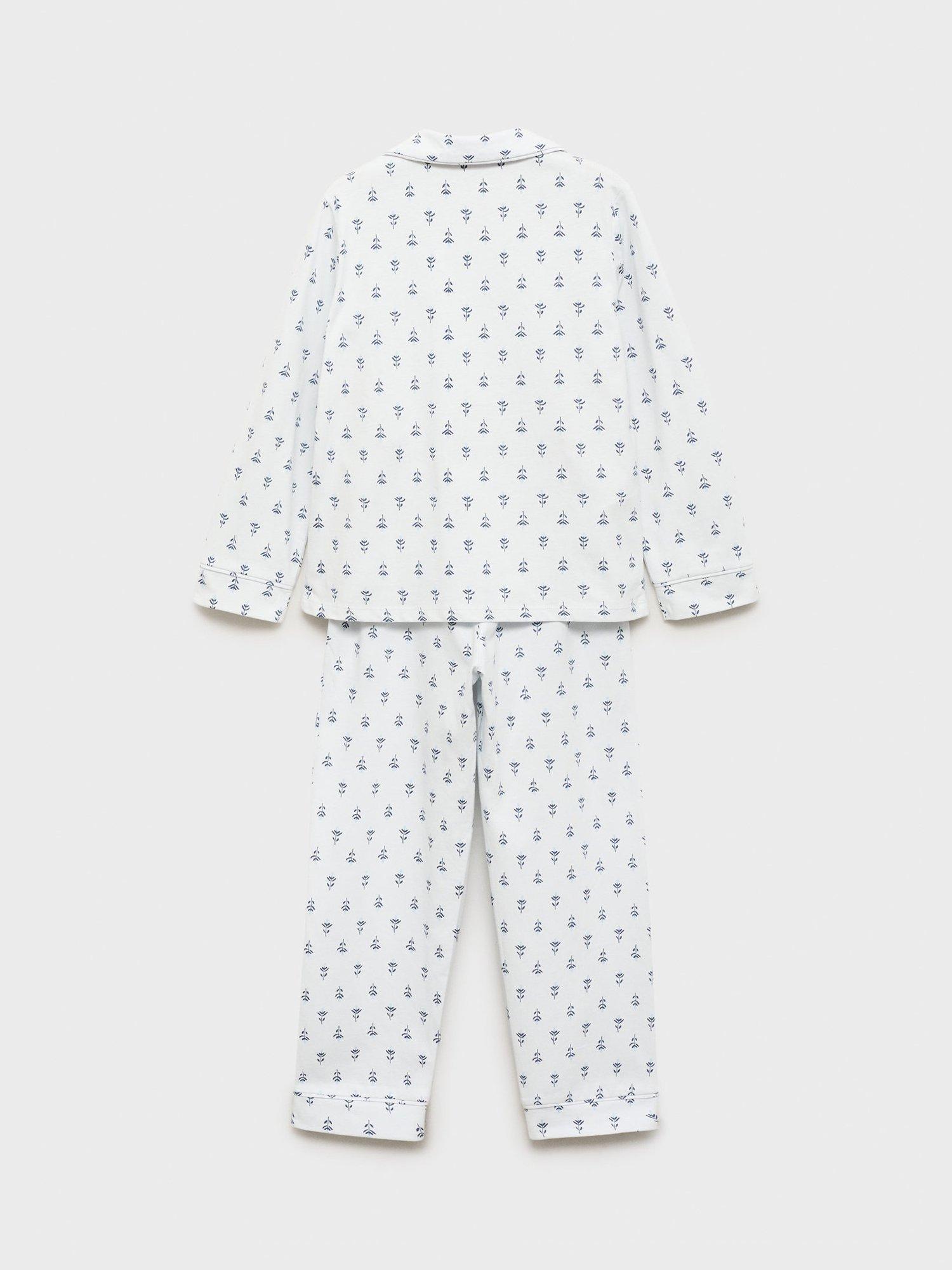 Product image 2 of 4, which shows Mango Kids' Flori Cotton Floral Pyjamas, Pastel Blue, 11-12 years