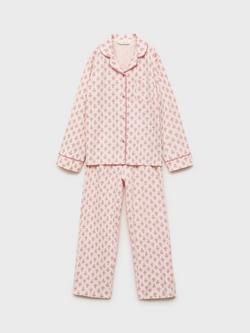 Mango Kids' Selli Cotton Long Sleeved Floral Pyjamas, Lt-pastel Pink, Lt-pastel Pink