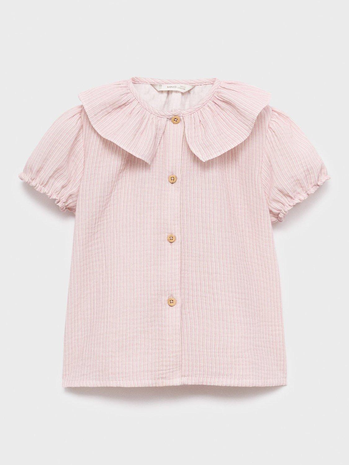 Product image 1 of 5, which shows Mango Kids' Anais Pinstripe Blouse, Pink, 5-6 years
