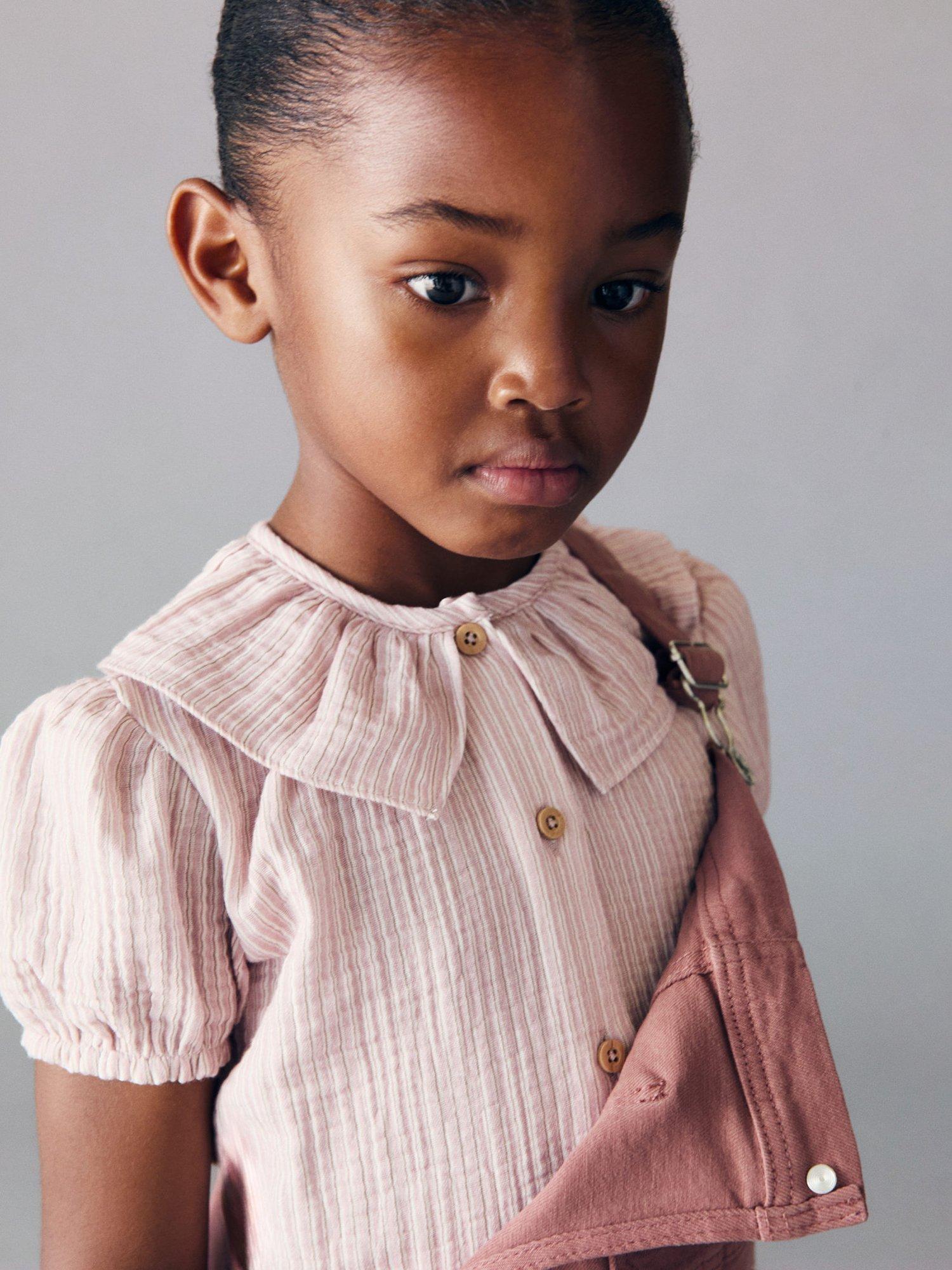 Product image 2 of 5, which shows Mango Kids' Anais Pinstripe Blouse, Pink, 5-6 years
