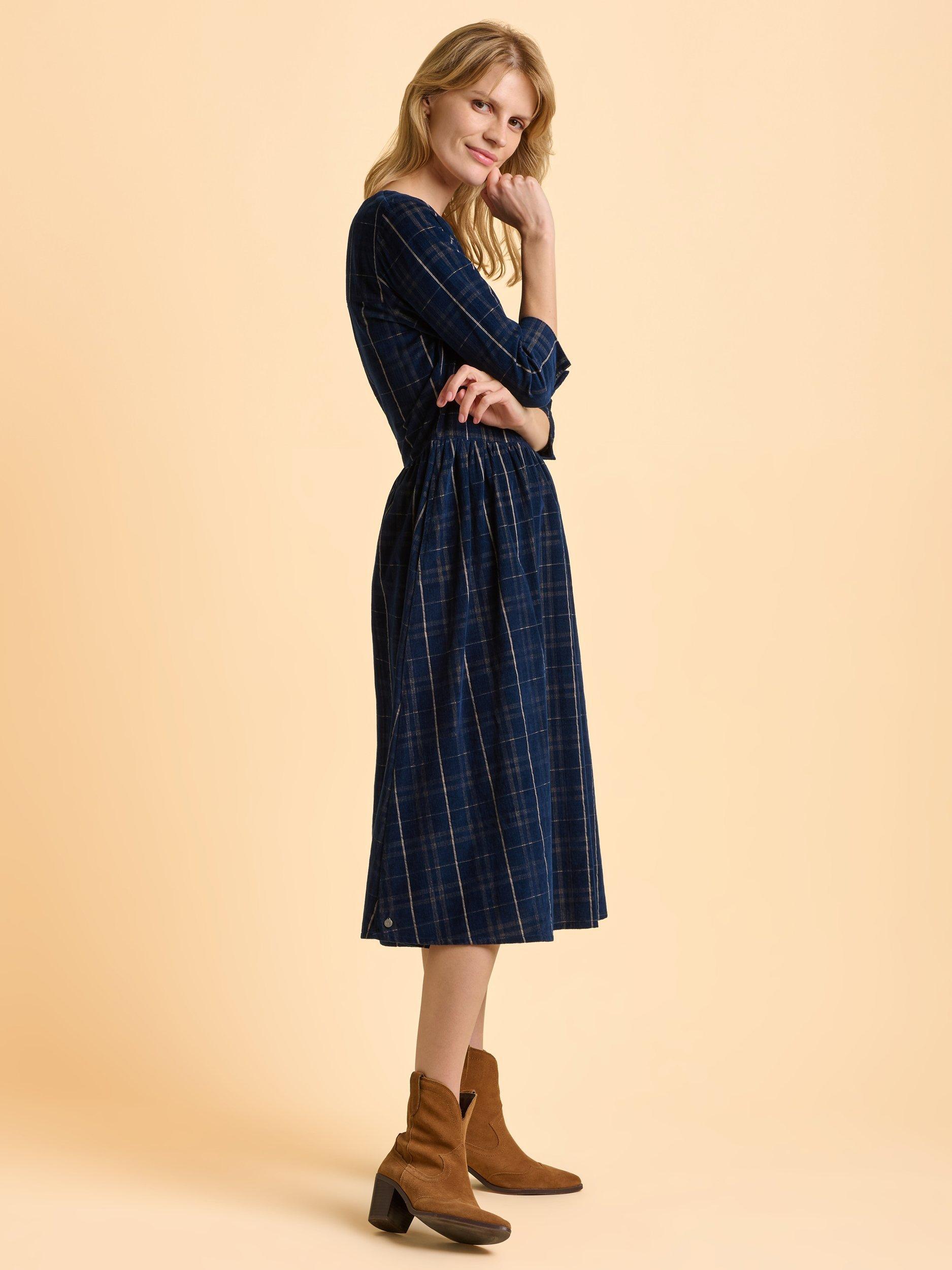Product image 3 of 6, which shows Brakeburn Lilliput Flared Cotton Midi Dress, Blue, 8