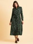 Brakeburn Luna Animal Print Tie Waist Long Sleeve Collar Midi Dress