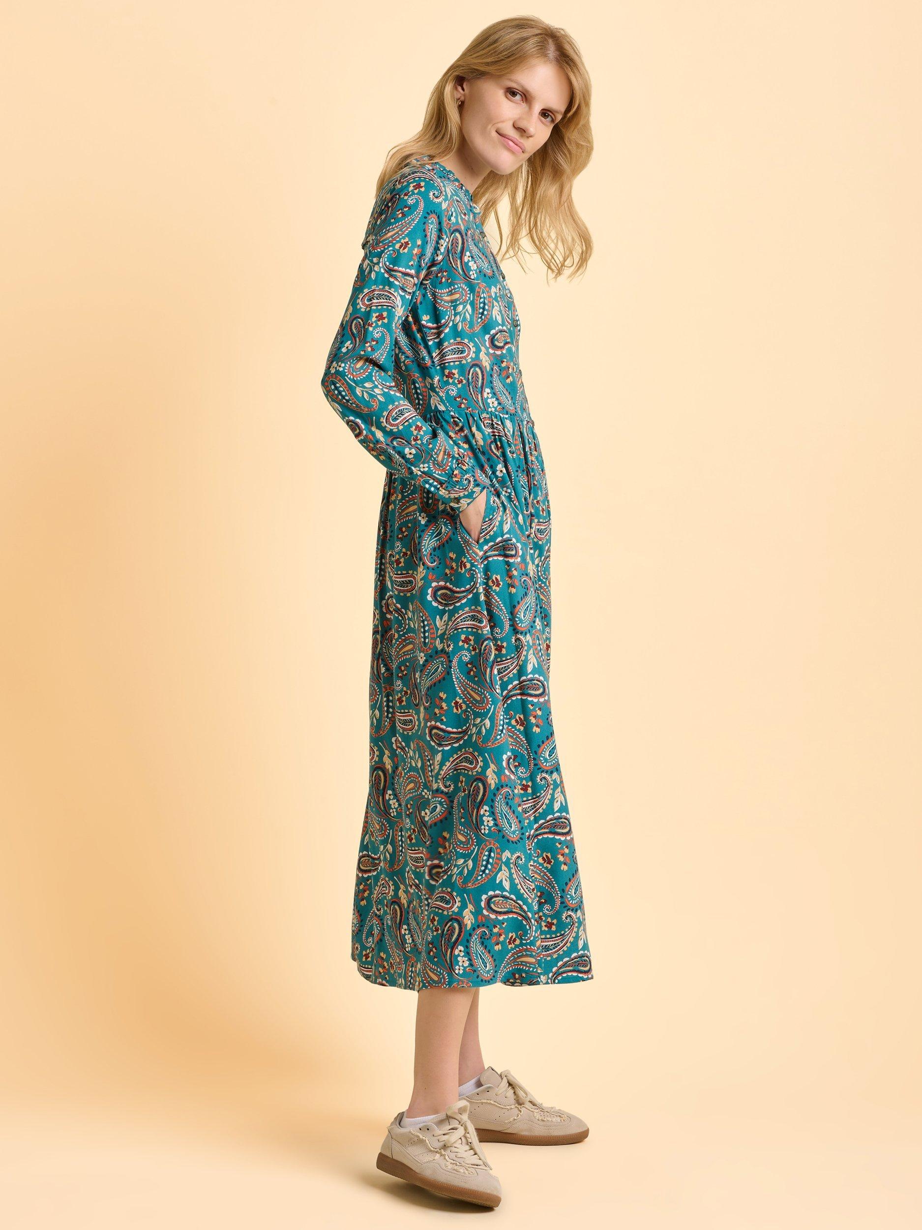 Product image 3 of 5, which shows Brakeburn Ula Paisley Dress, Teal, 8
