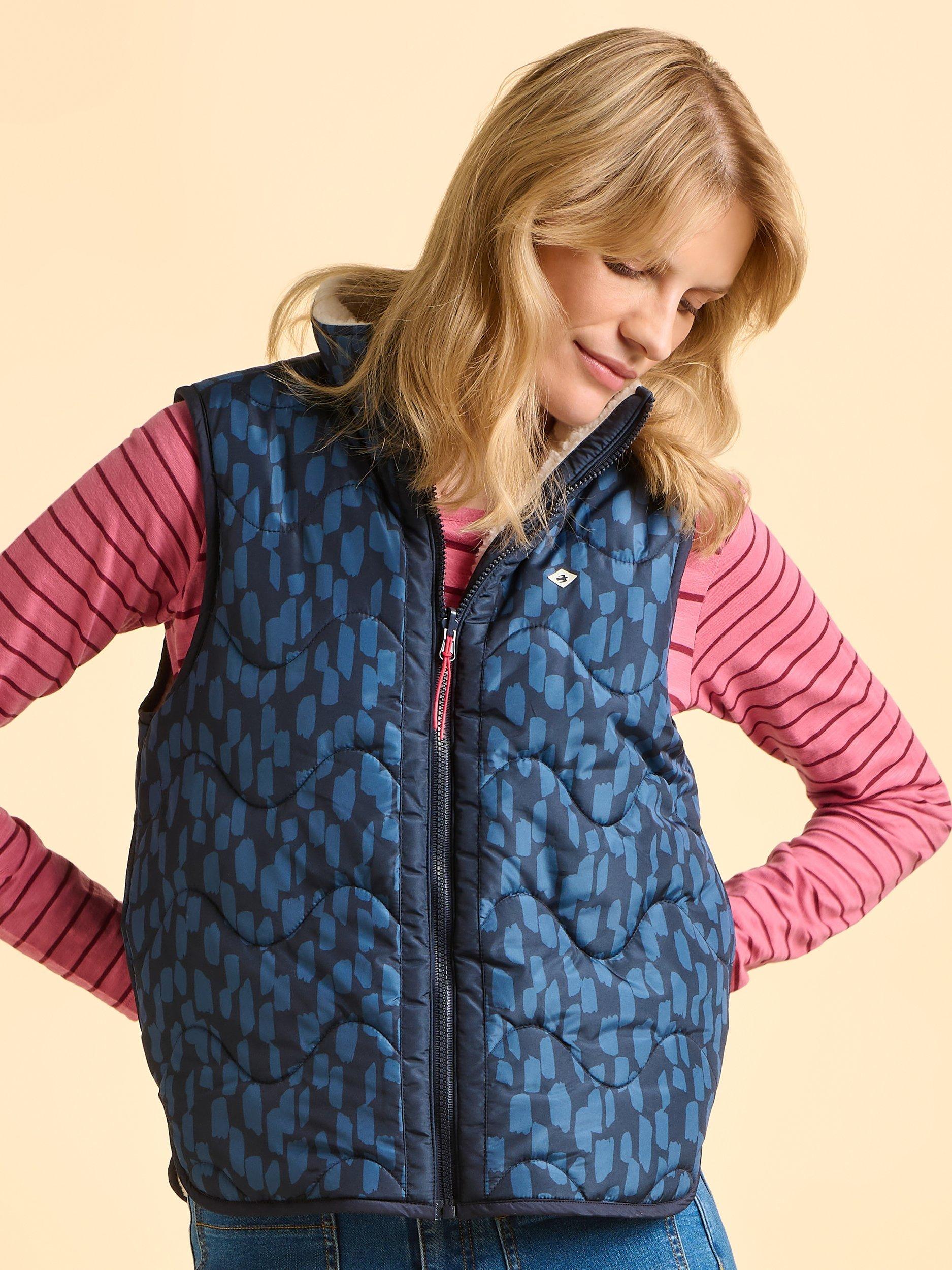 Product image 1 of 6, which shows Brakeburn Frosty Abstract Print Riversible Gilet, Cream, 8