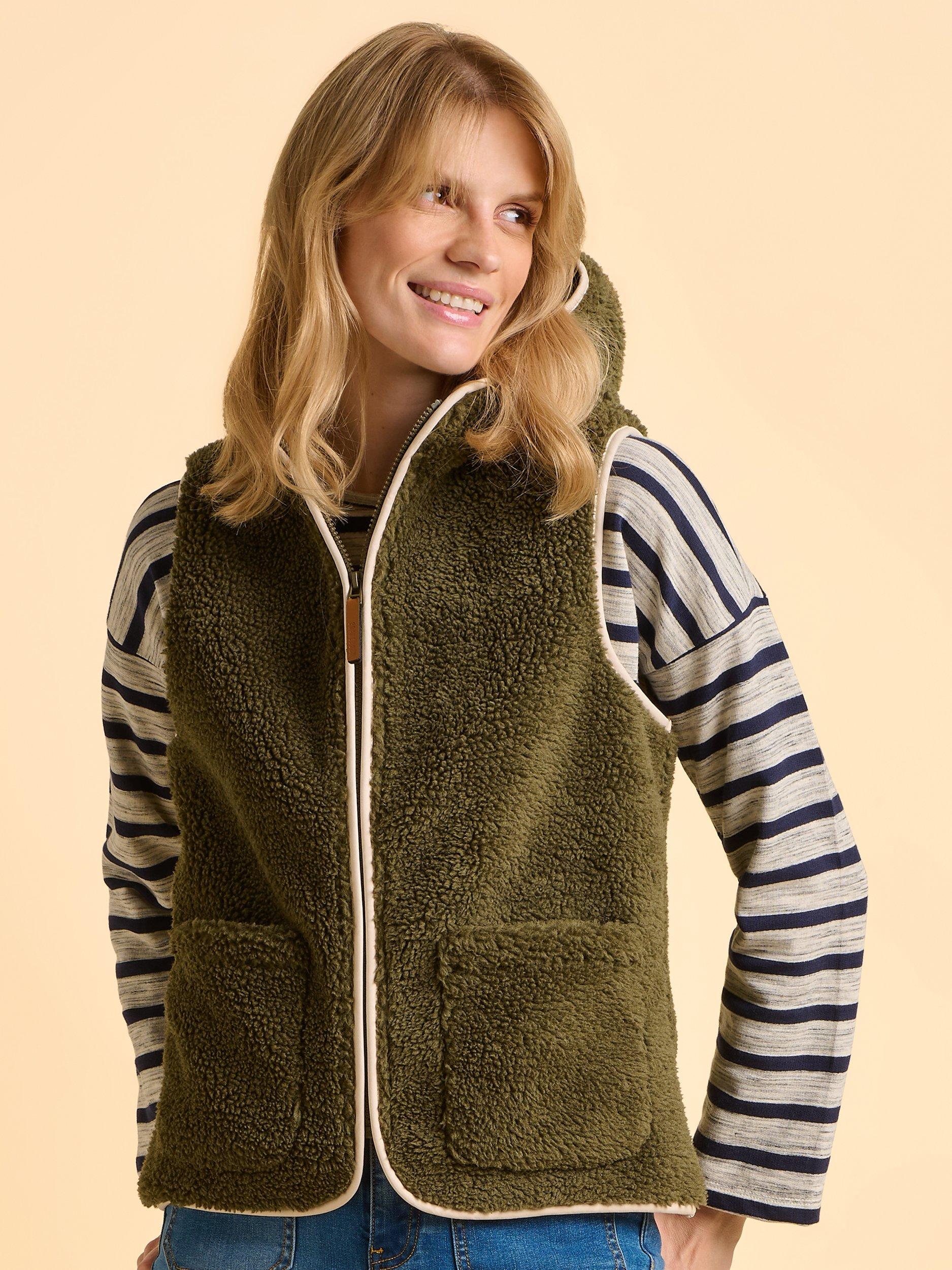 Product image 5 of 6, which shows Brakeburn Snug High Neck Zip Gilet, Green, 8