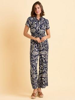 Brakeburn Kathie Paisley Short Sleeve Collar Jumpsuit, Blue