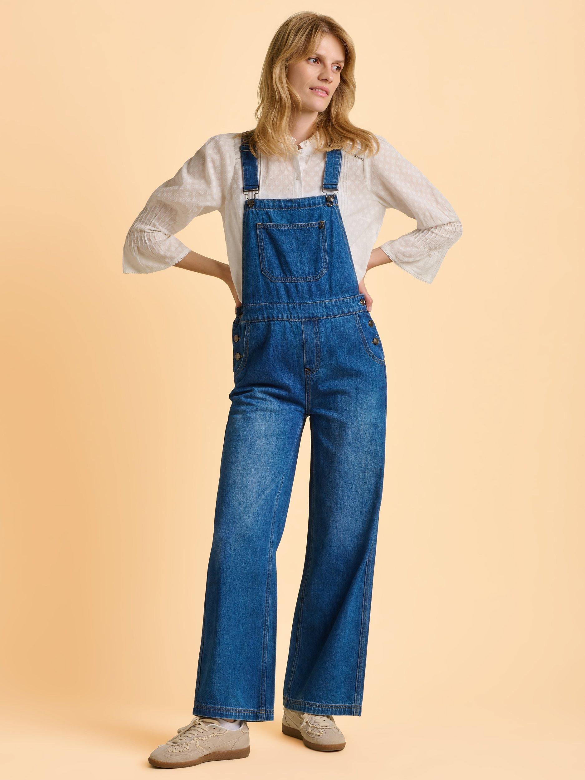 Product image 1 of 7, which shows Brakeburn Leia Denim Dungarees, Blue, 8