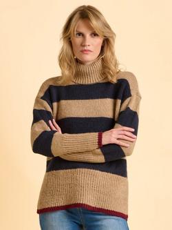 Brakeburn Bay Striped High Neck Long Sleeve Jumper, Natural
