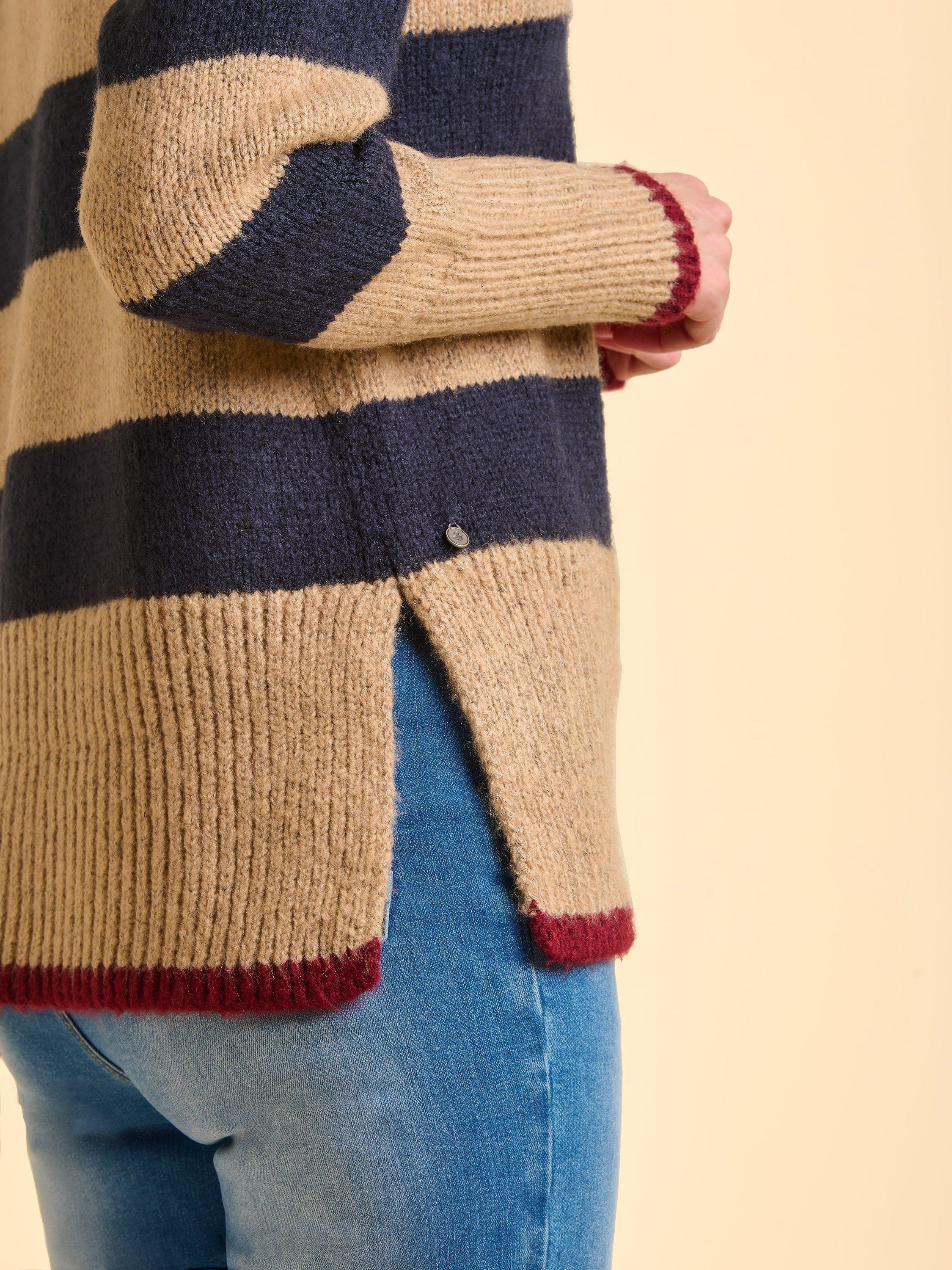 Product image 4 of 5, which shows Brakeburn Bay Striped High Neck Long Sleeve Jumper, Natural, 8