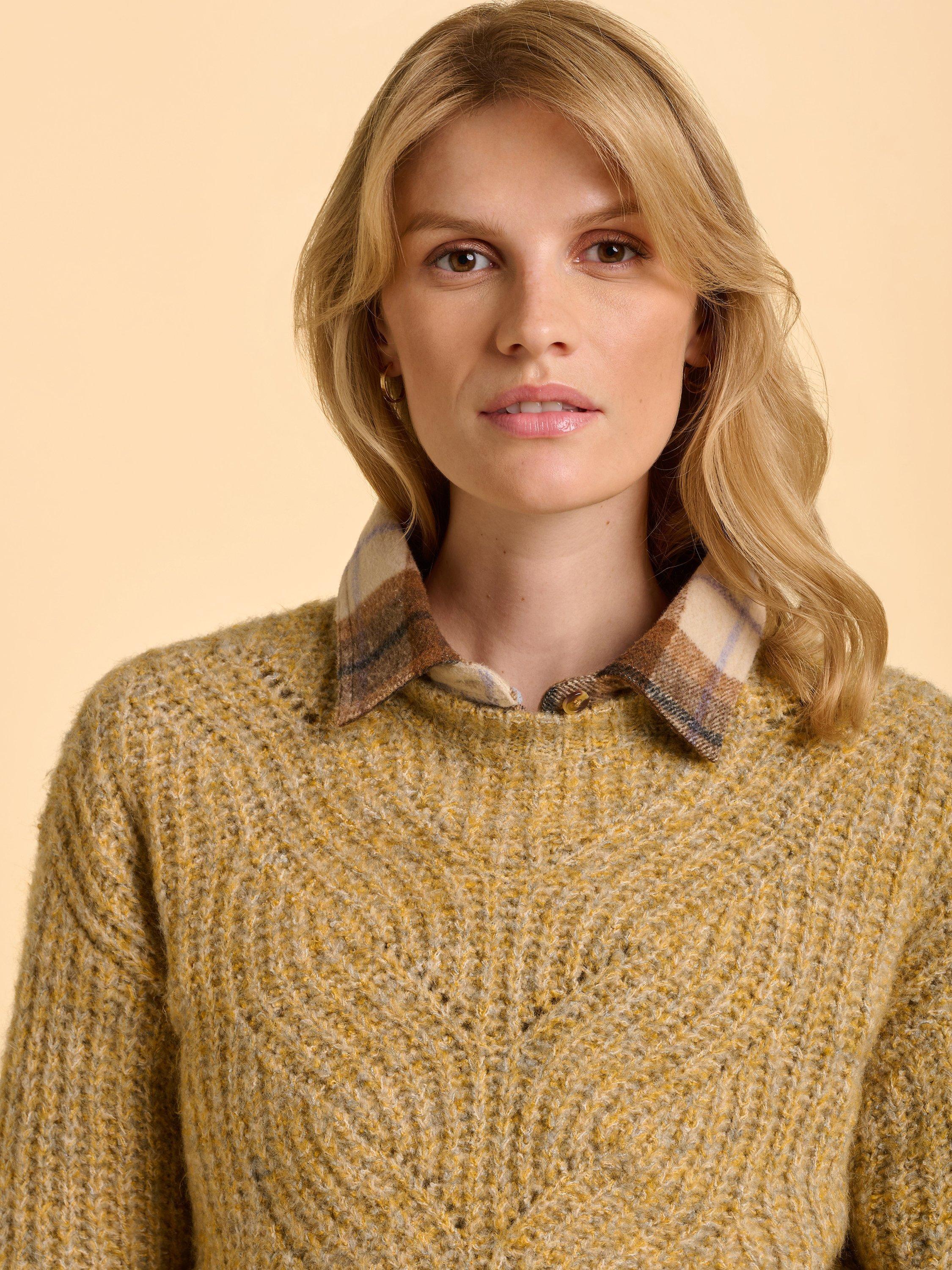 Product image 5 of 7, which shows Brakeburn Ember Breathable Relaxed Knitted Jumper, Yellow, 8