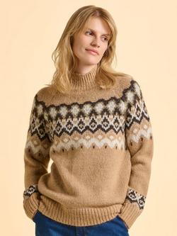 Brakeburn Fieldstone High Neck Ribbed Cuff Fairsle Jumper, Natural