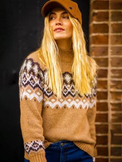 Brakeburn Fieldstone High Neck Ribbed Cuff Fairsle Jumper - view 2, Natural