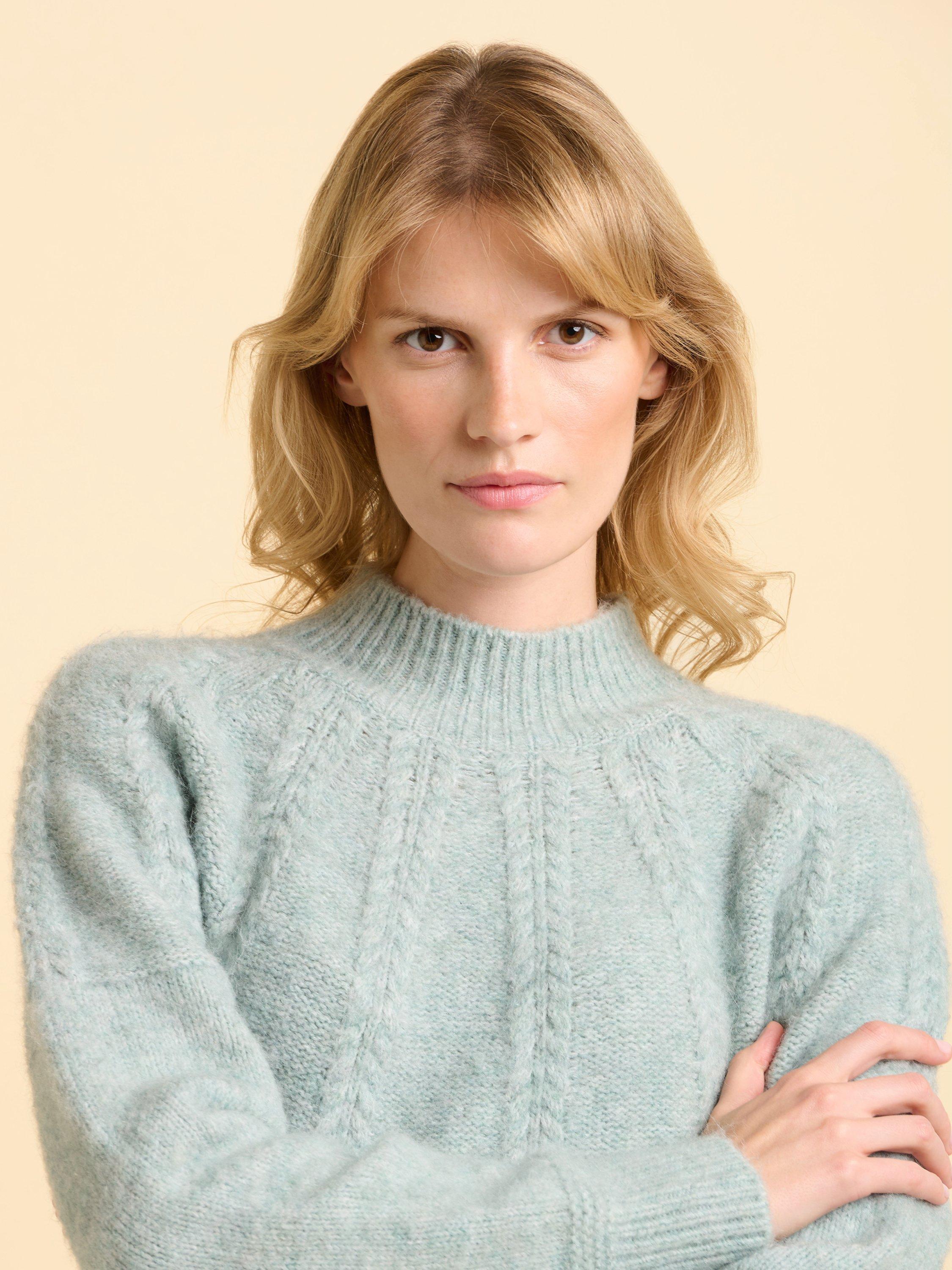 Product image 4 of 6, which shows Brakeburn Mist Long Sleeve High Neck Jumper, Blue, 8
