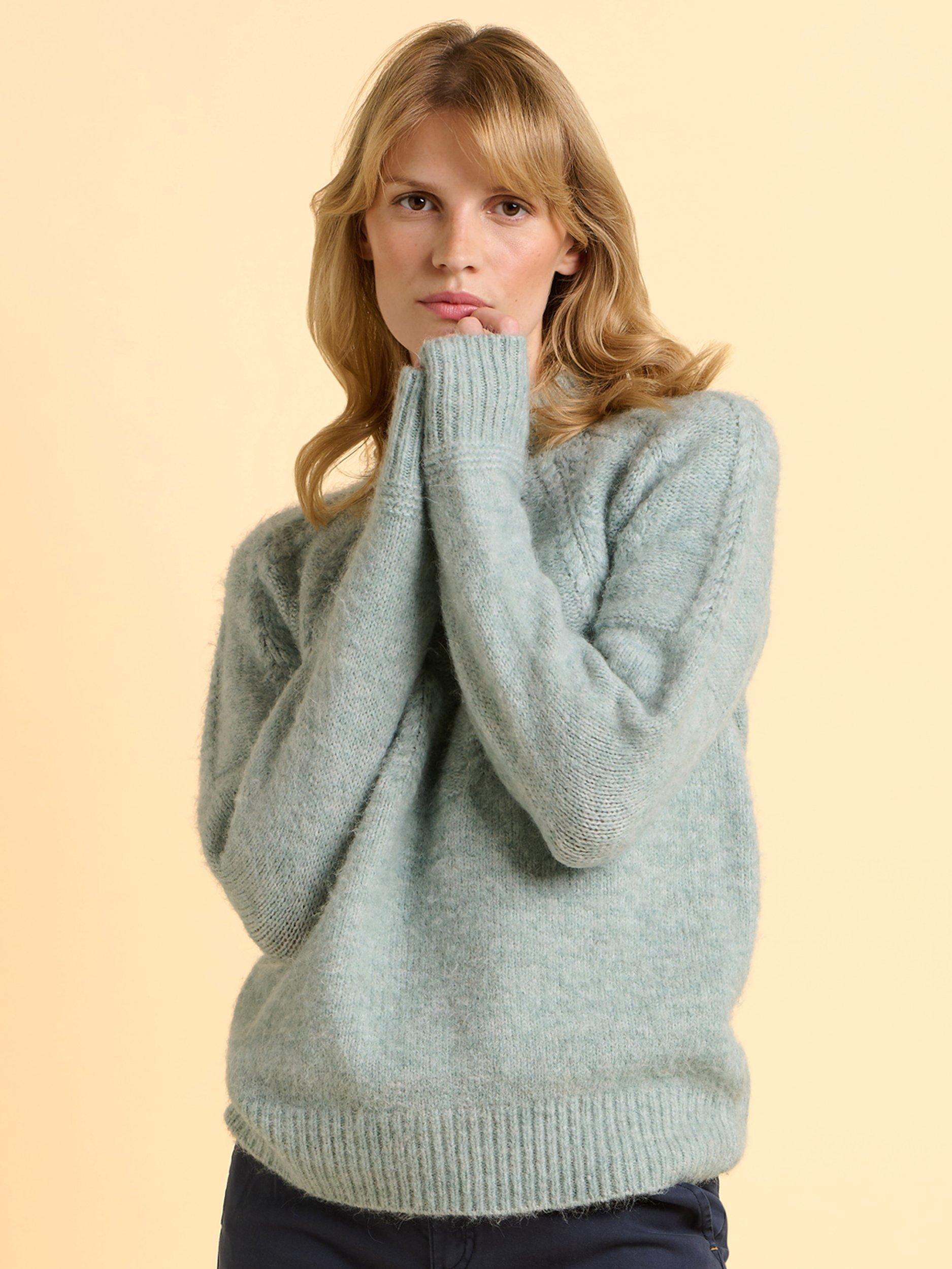 Product image 5 of 6, which shows Brakeburn Mist Long Sleeve High Neck Jumper, Blue, 8