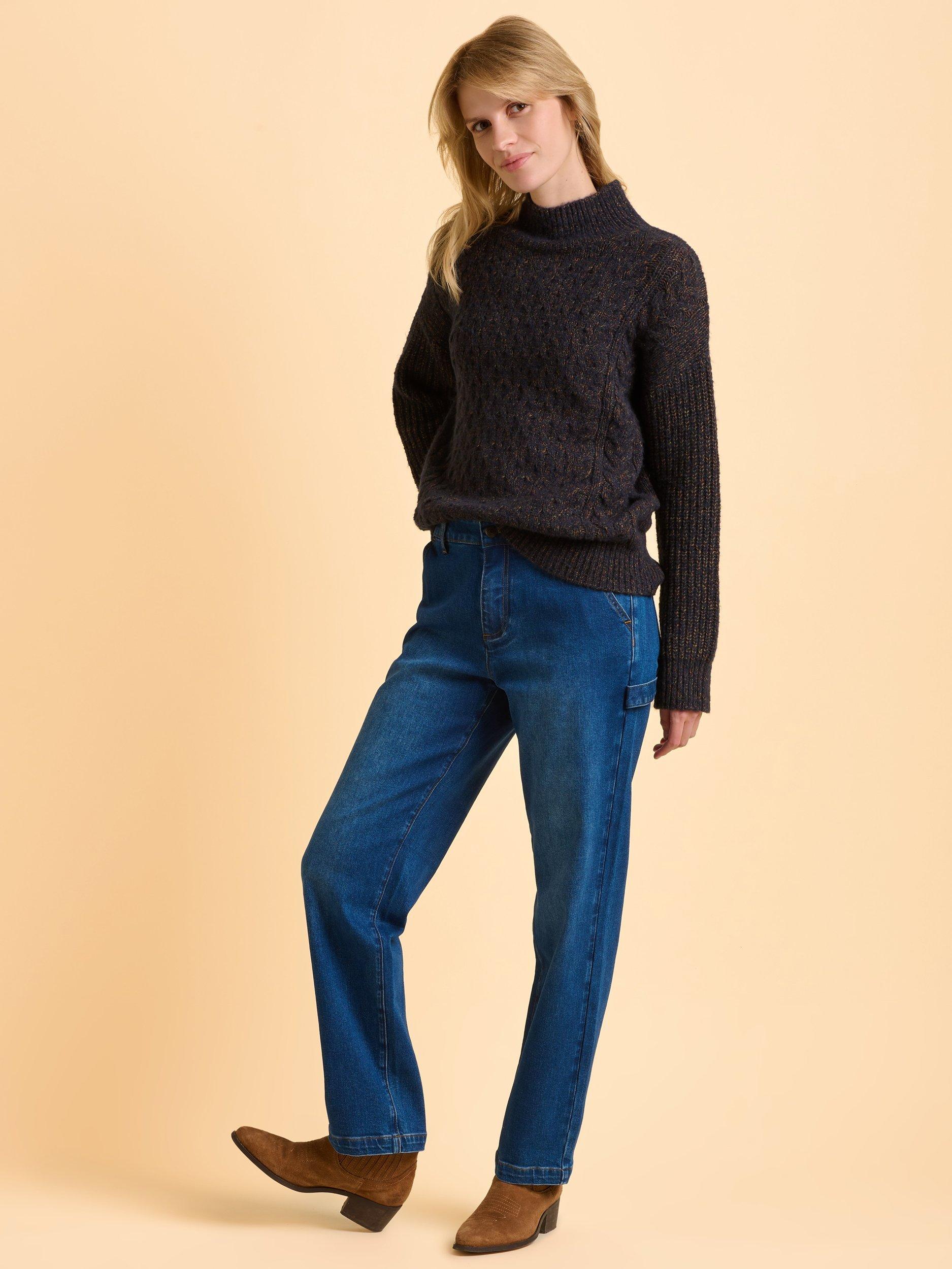 Product image 4 of 6, which shows Brakeburn Wilderness High-Neck Longline Jumper, Blue, 8