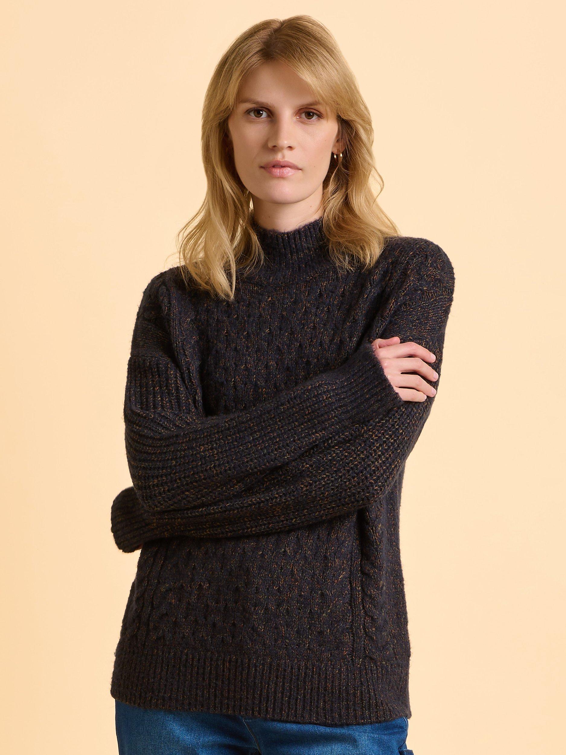 Product image 5 of 6, which shows Brakeburn Wilderness High-Neck Longline Jumper, Blue, 8