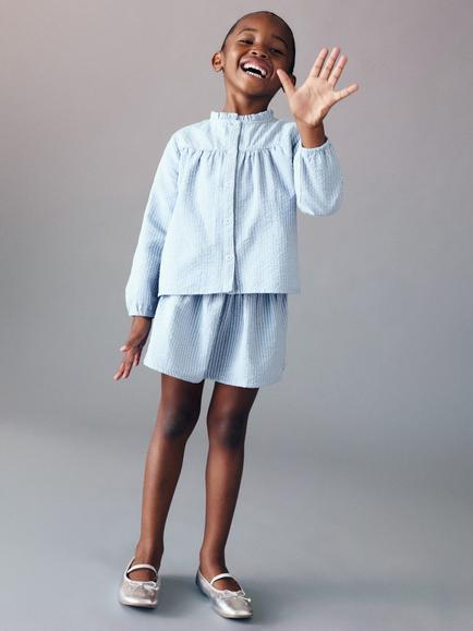 Mango Kids' Cotton Blend A-Line Skirt, Lt-pastel Blue, Lt-pastel Blue