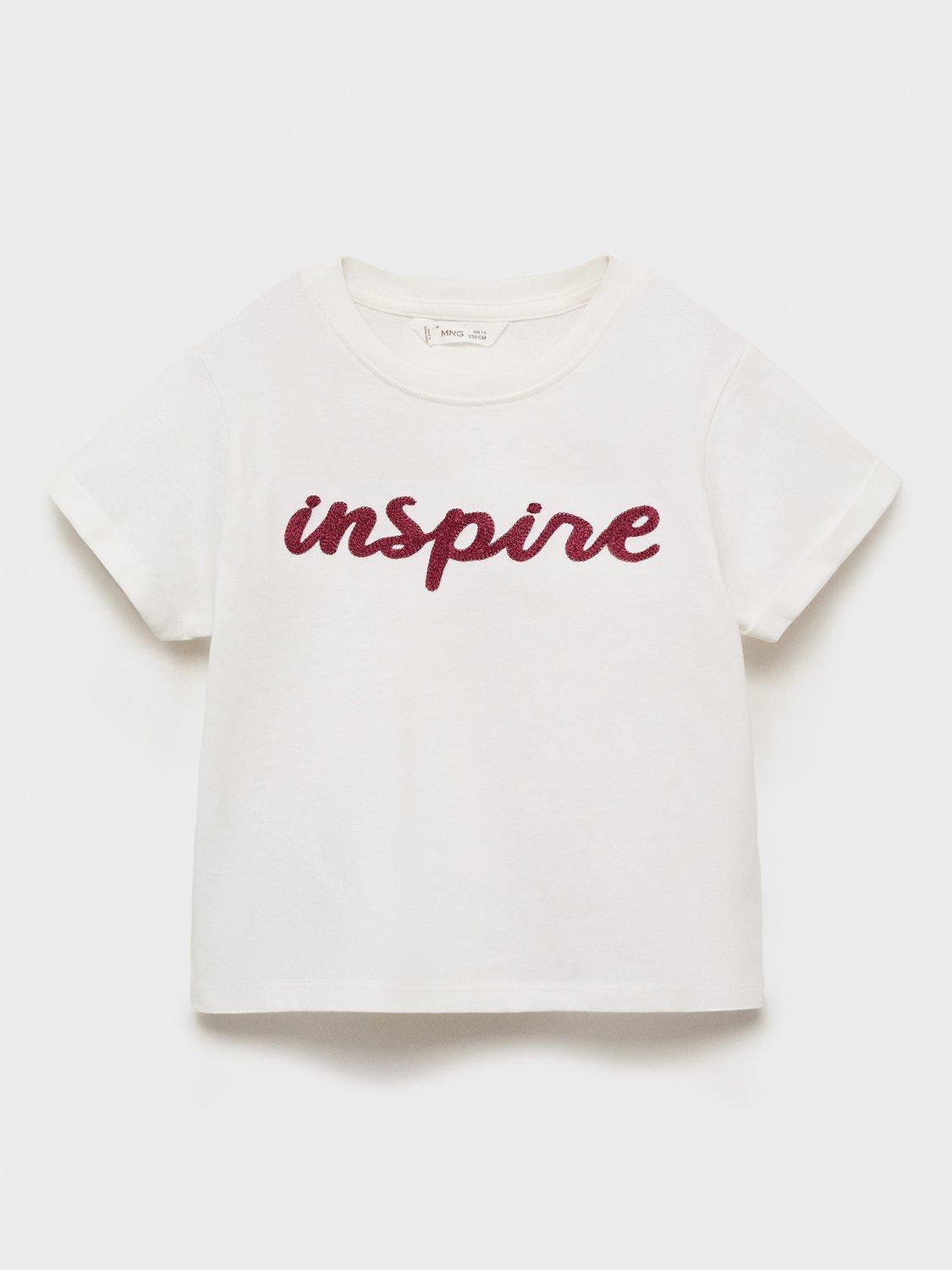 Product image 1 of 4, which shows Mango Kids' Inspire T-Shirt, Natural White, 5-6 years