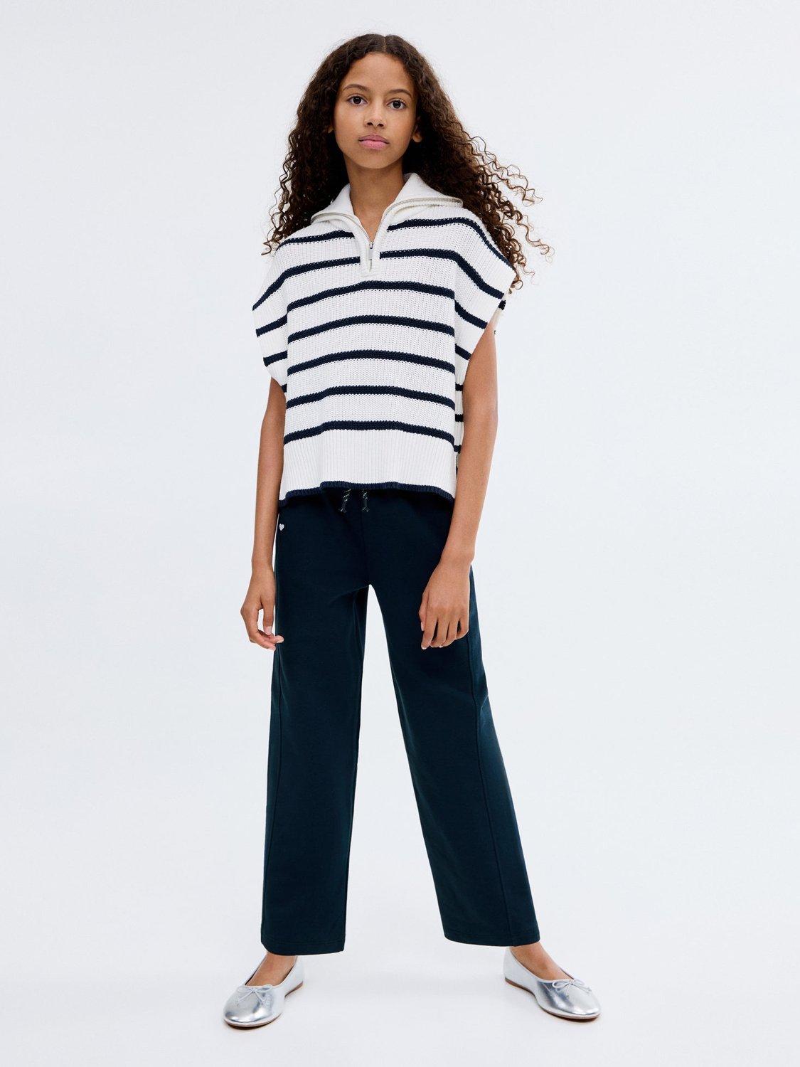 Product image 2 of 7, which shows Mango Kids' Lucy Cotton Drawstring Trousers, Navy, 10 years