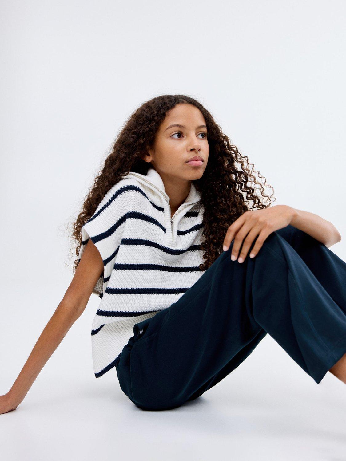 Product image 6 of 7, which shows Mango Kids' Lucy Cotton Drawstring Trousers, Navy, 10 years